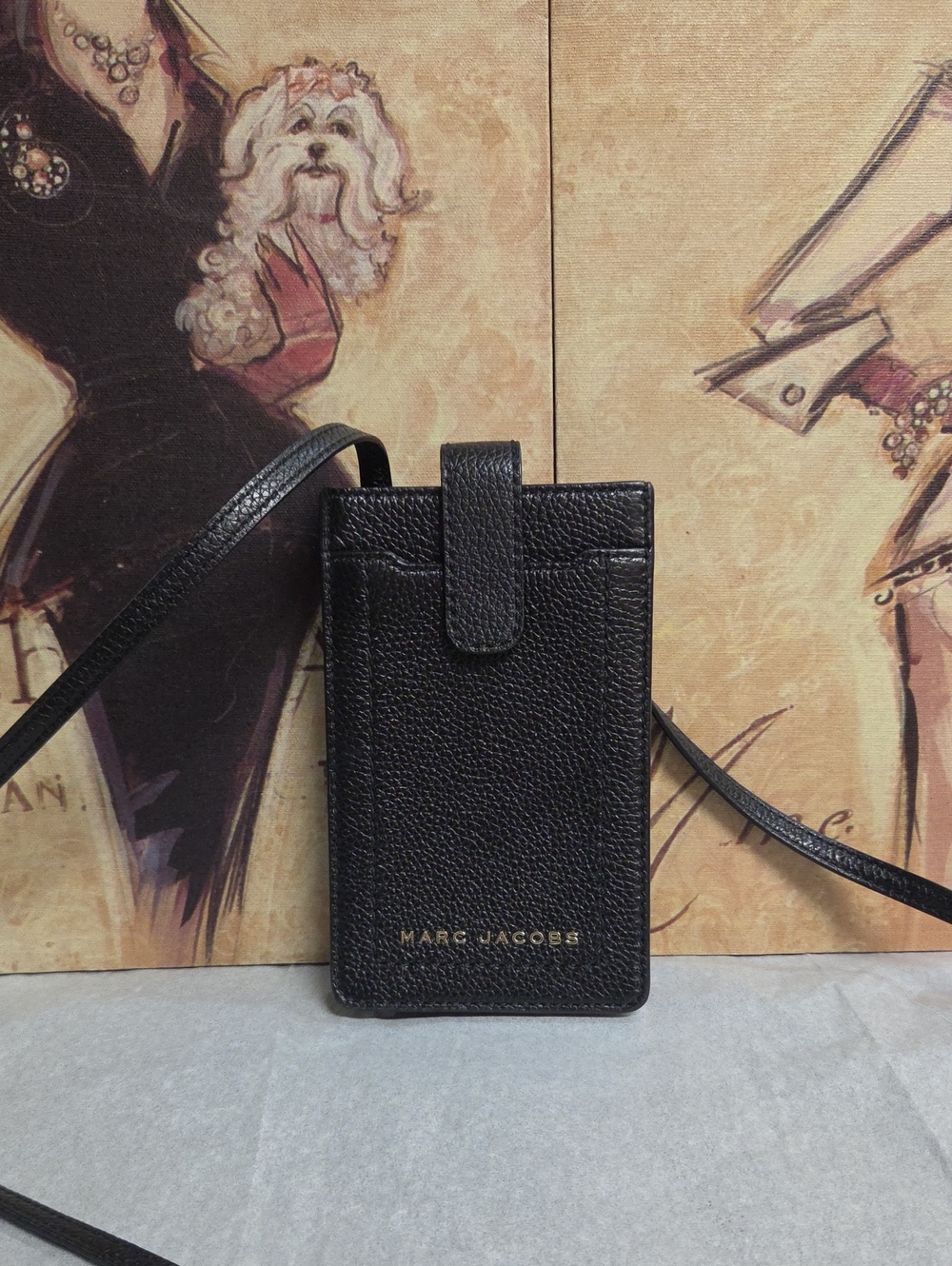 Marc Jacobs Black Pebbled Leather Crossbody Phone Card Case